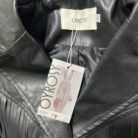 Oyrosy Womens Large Genuine black fringed Jacket Blazer Casual - Picture 6 of 11
